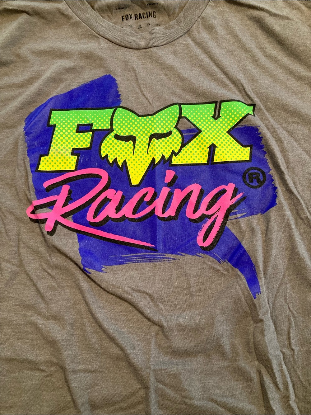 Fox Racing Men’s Gray Tee with Neon Multicolor Logo - Picture 3 of 4